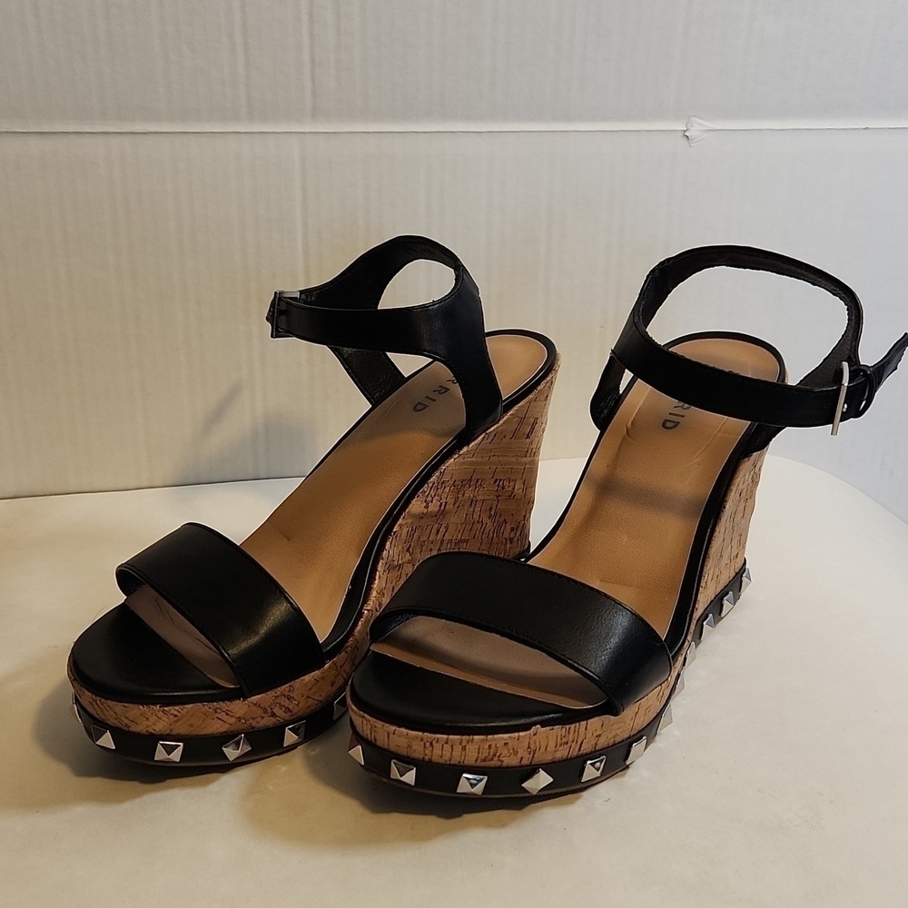 Torrid Cork Silver Studded Adjustable Strap Open Toe Platform Wedge Size 9WW - Picture 8 of 11